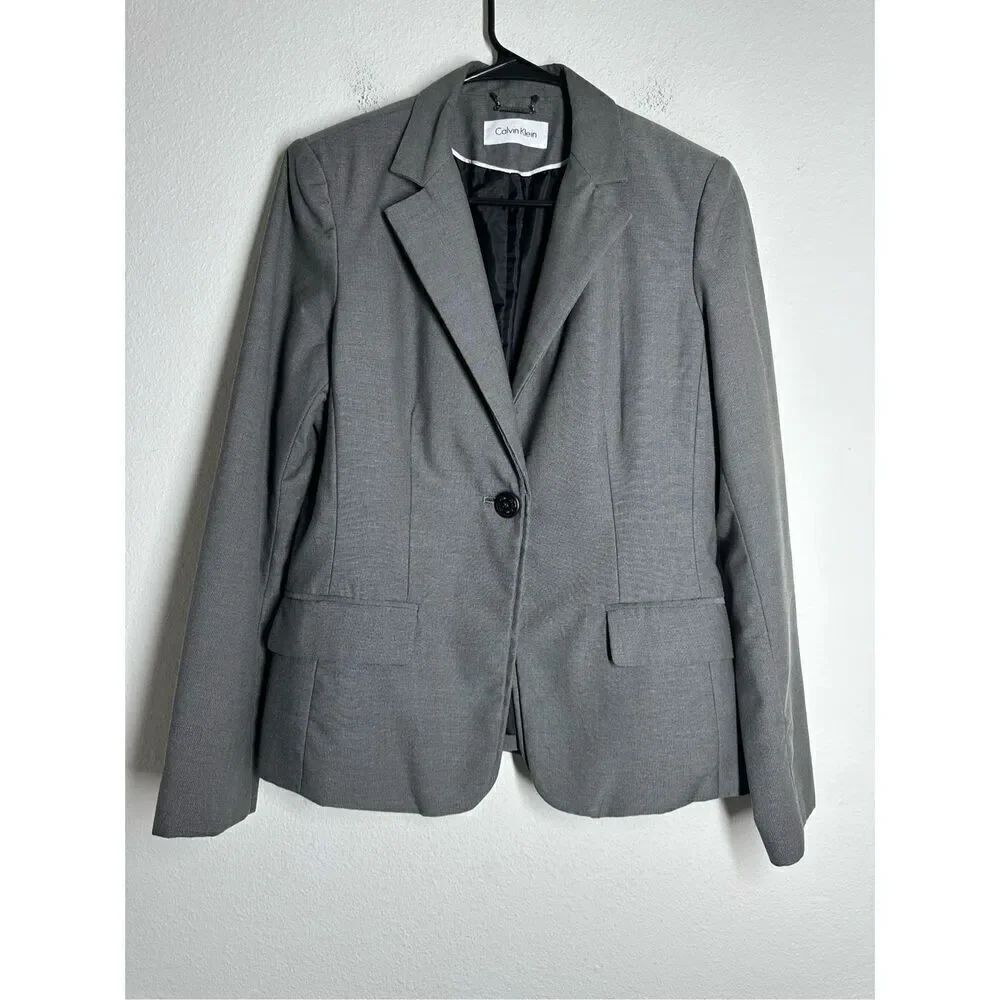 Calvin Klein Suits Blazer Gray 1 Button Pockets Lined Size S See Description